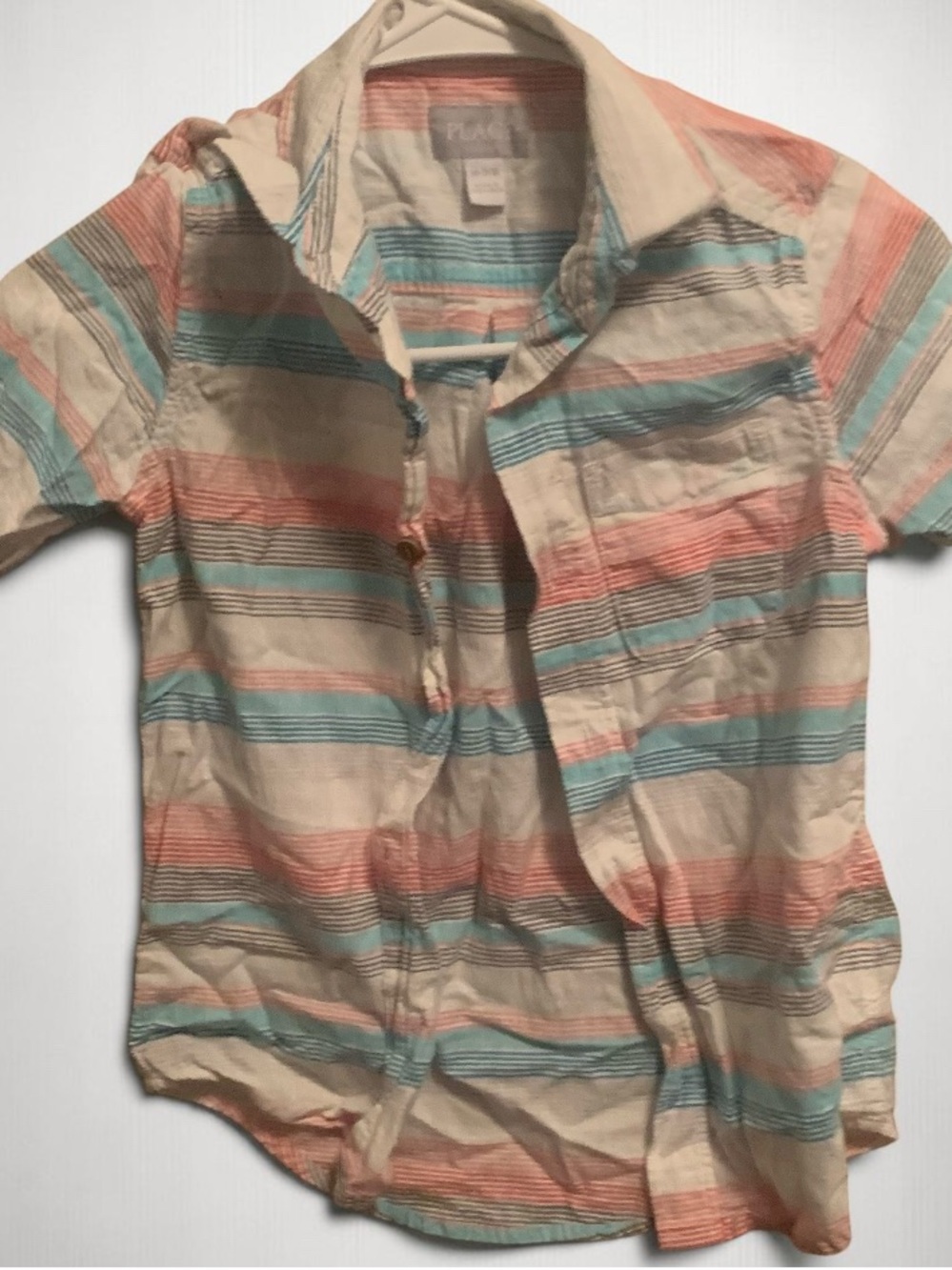 Place Short-Sleeve Button-Front Shirt in Cream, Coral & Aqua